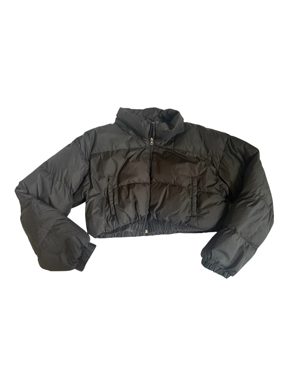 SHEIN Black Quilted Cropped Puffer Jacket Women's Large Fall Winter Streetwear